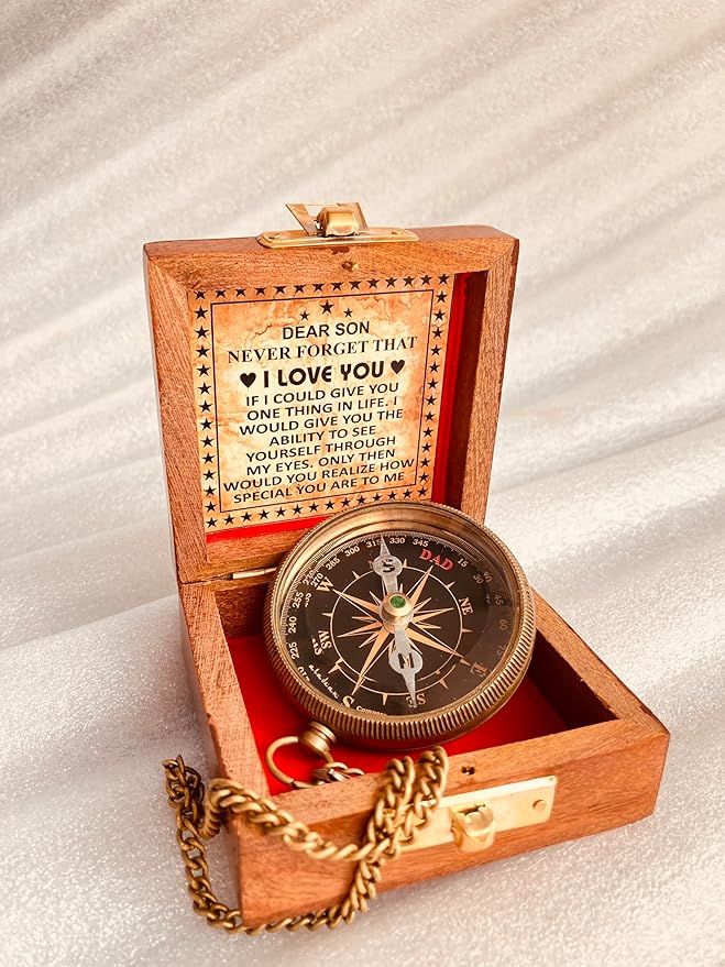 Gift for Son from Mom Dad | Engraved Compass 2" - Father to Son Gifts, Mom to Son Gifts for Graduation 2025, Birthday Baptism Confirmation Communion