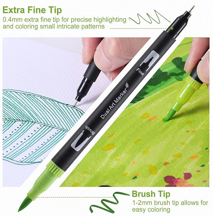 nauets 60 Colors Brush & Fine Dual Tip Watercolor Markers Set for Kids Adults Coloring Books No Bleeding Paint Pens For Drawing Note taking Planner Calligraphy Journaling Card Making Art Supplies