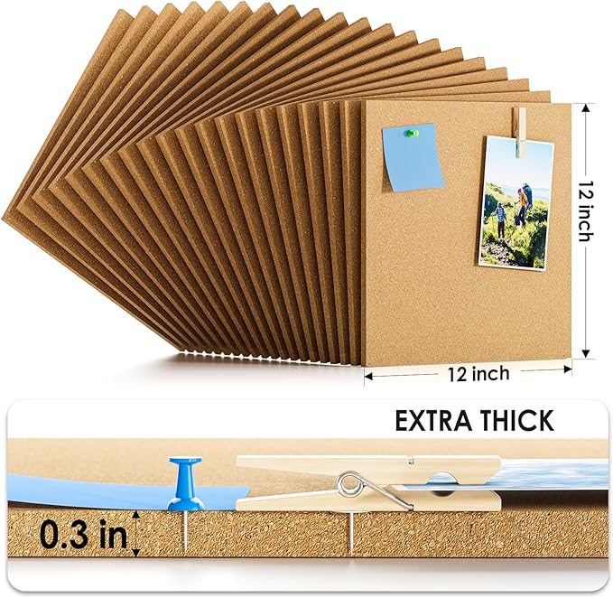 MaxGear 60" x 48" Large Cork Board for Wall, 20 Pack Cork Board Tiles with 40 Pushpins & Safe Removable Adhesive Tabs, 12" x 12" Corkboards for Office, School, Home