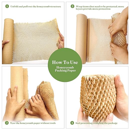 Honeycomb Packing Paper, 12" x 55' Honeycomb Cushioning Wrap Roll for Moving Shipping Packaging Gifts, Recyclable Honeycomb Paper Moving Supplies Bubble Paper Wrapping Protective Roll Khaki