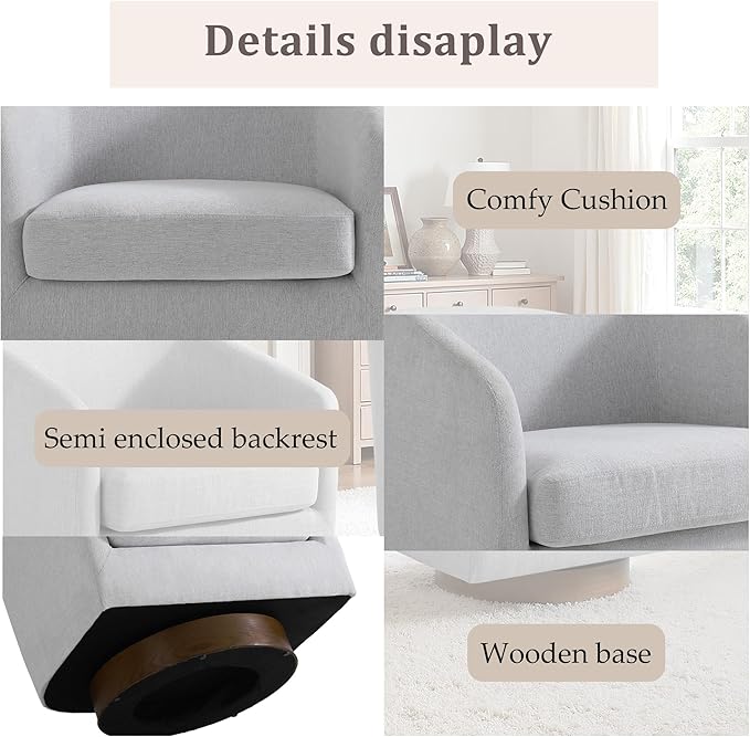 UIXE Swivel Accent Chairs Set of 2, Chenille Upholstered Barrel Chair for Living Room, Comfy Round Armchair Single Sofa Bedroom Reading Seat - 31" W, Beige