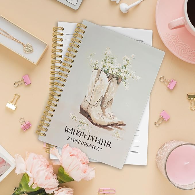 Western Christian Spiral Notebook, Western Cowgirl Bible Journaling Notebooks for Note Taking, Floral Scripture Hardcover Journals for Women 160 Pages 5.5x8.3 Inch, Cowgirl Gifts for Women