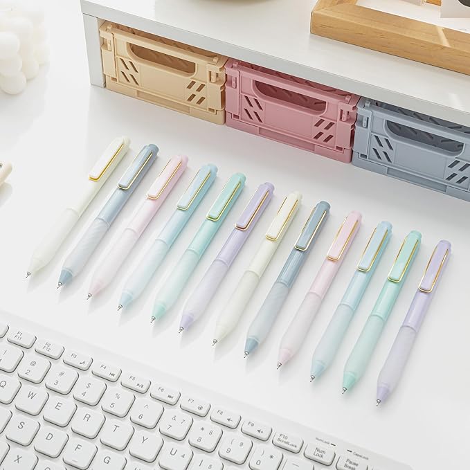 Gel Pens Black Ink Fine Point 0.5mm Retractable Cute Pen for Smooth Writing School Office Supplies (Gold 12-count)