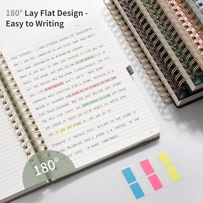 EMSHOI A5 Leather Hardcover Spiral Notebook College Ruled, 300 Numbered Pages, 100GSM, Lined Journal for Women Men, Work, Writing, Note-Taking, Journaling – Dark Green, 5.7”x8.22”