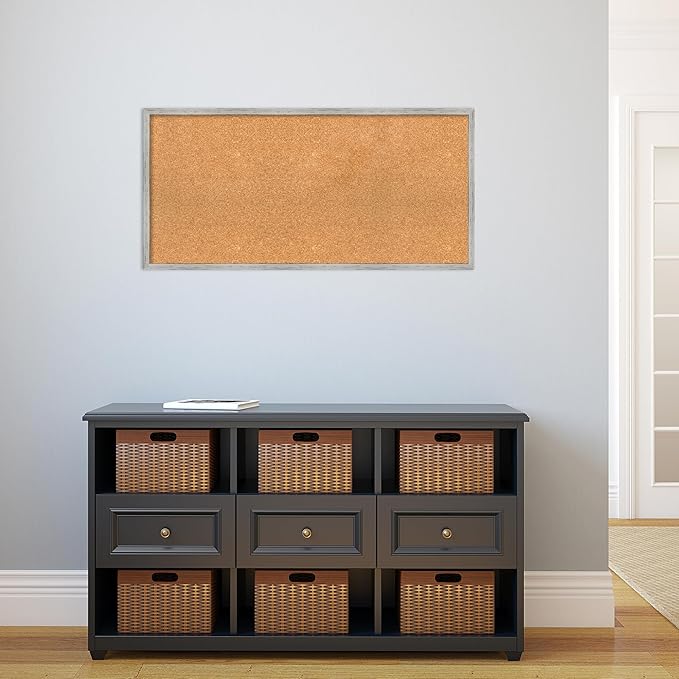 Amanti Art Natural Cork Board for Wall, 19x39 Vision Board with White Frame, Large Corkboard Office Decor for Home Organization, Cottage Corkboard Pinboard to Display Items for Home Organization in