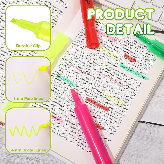 Qilery 24 Pack Tank Style Highlighters Chisel Tip Highlighters Bulk Colored Markers for Adult Coloring, Home Office Supplie(Yellow)