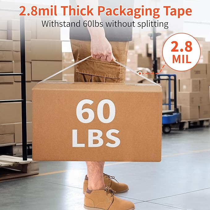 JARLINK 18 Rolls Clear Packing Tape with 3 Dispensers, Heavy Duty Packaging Tape Refills for Shipping Packaging Mailing, 2.8mil Thicker, 1.88 inches Wide, 55 Yards Per Roll, 990 Total Yards