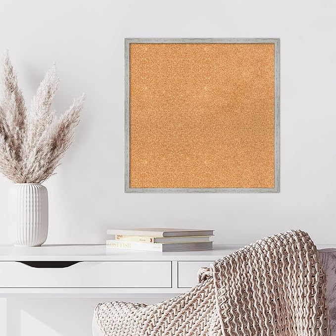 Amanti Art Natural Cork Board for Wall, 23x23 Vision Board with White Frame, Medium Corkboard Office Decor for Home Organization, Cottage Corkboard Pinboard to Display Items for Home Organization in