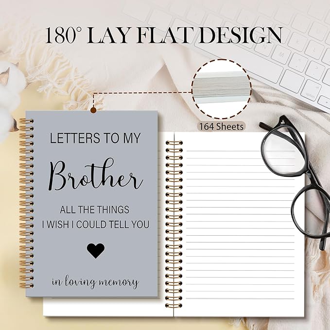 OINDADE Loss of Brother Sympathy Gifts Grief Notebook Journal, Letters to My Brother in Heaven Journal, Memorial Notebooks Gifts for Loss ofBrother, In Loving Memory Sympathy Gifts, 6x8.2In