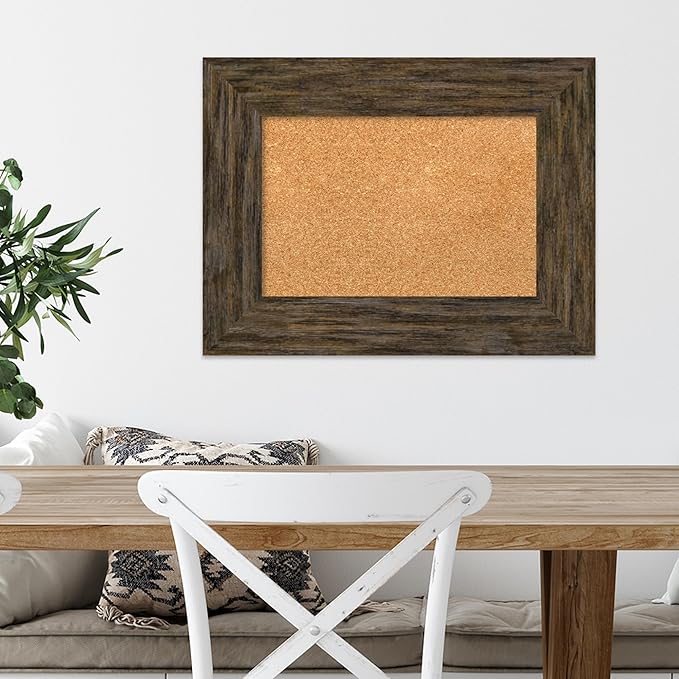 Amanti Art Natural Cork Board for Wall, 19x25 Vision Board with Brown Wood Frame, Small Corkboard Office Decor for Home Organization, Country Rustic Corkboard Pinboard to Display Items for Home
