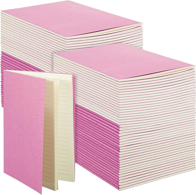 100 Pcs Kraft Notebook Journals 5.5 Inch x 8.3 Inch A5 Softcover Notebooks Bulk for Writing Sketch Office Notepad with 60 Pages 30 Sheets (Multicolor,Lined)(Pink,Lined)