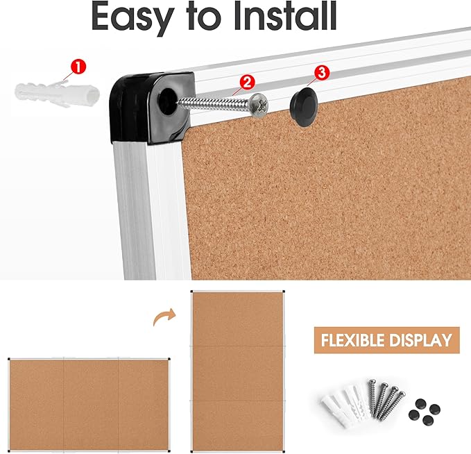 Board2by Extra Large Cork Bulletin Board 96" X 48", Foldable Notice Pin Board for Wall, Silver Aluminum Framed 8'x4' Corkboard, Wall Mounted Noticeboard with 36 Push Pins for School, Home & Office