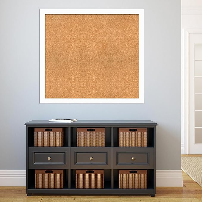 Amanti Art Natural Cork Board for Wall, 37x41 Vision Board with White Frame, Oversize Corkboard Office Decor for Home Organization, Casual Corkboard Pinboard to Display Items for Home Organization in
