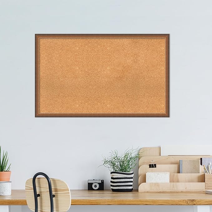 Amanti Art Natural Cork Board for Wall, 26x42 Vision Board with Bronze Frame, Large Corkboard Office Decor for Home Organization, Modern Corkboard Pinboard to Display Items for Home Organization in