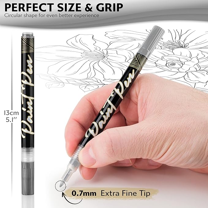 Stylo 4 Count Acrylic Metallic Pens - Silver Paint Pens - Fine Tip Permanent Acrylic Metallic Paint Markers for Rock Painting, Glass, Wood, Ideal for Arts and Crafts (Pack of 4, Silver)