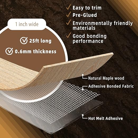 GSCIT Club Maple Edge Banding, 1 inch x 25ft roll of Veneer Edge Banding Preglued Flexible, Real Wood Tape Banding