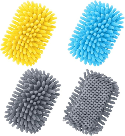 Zonon 4 Pieces Dry Erase Eraser Microfiber Shag Washable Whiteboard Eraser for Markers, Chalk, Classroom, Home and Office(Blue,Yellow,Gray)