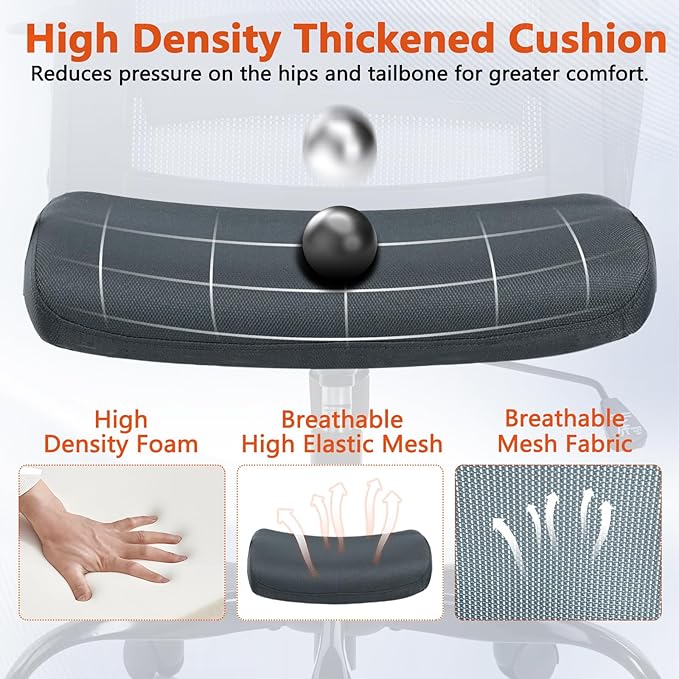 CLATINA Ergonomic Office Desk Chair - Mesh Office Chair with Adjustable Lumbar Support, Rolling Comfortable Computer Task Chairs with Arms for Home Conference-Gray