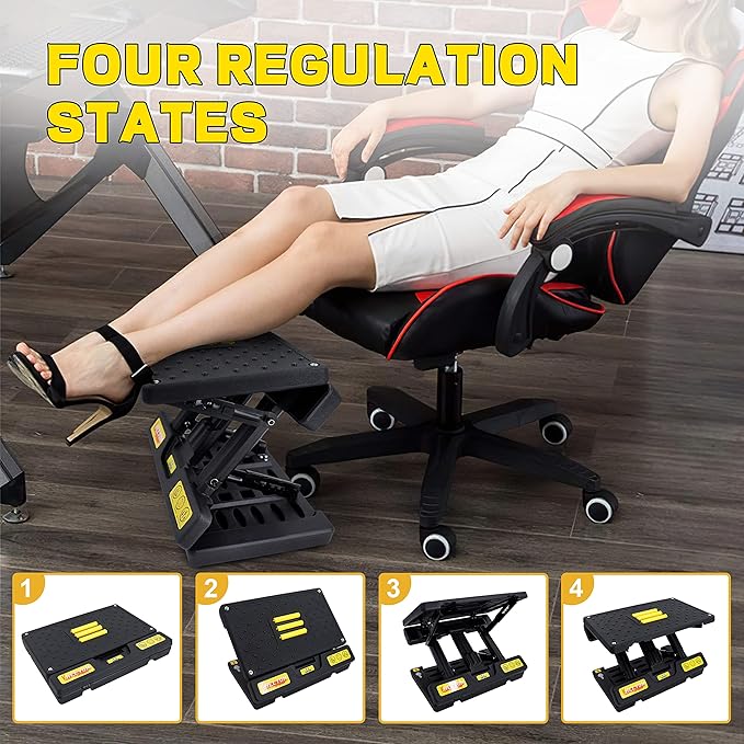 Footrest for Under Desk, Height Adjustable Footrest with Massage Roller and Thick Cushion, Foldable Ergonomic Foot Rest for Car, Office, Home, Train