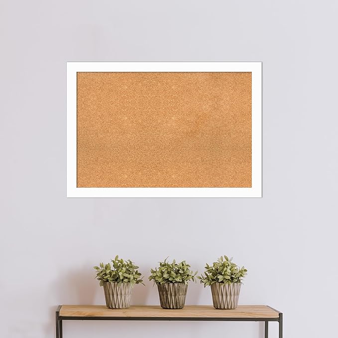 Amanti Art Natural Cork Board for Wall, 27x39 Vision Board with White Frame, Large Corkboard Office Decor for Home Organization, Casual Corkboard Pinboard to Display Items for Home Organization in