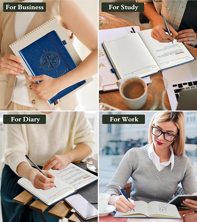 Lined Journal Notebook for Men Women, 160 Pages Ruled Paper, Inner Pocket, A5 Hardcover Vintage Leather Notebooks for Work, School, Travel Journaling, Daily Diary, Notepad 5.8" x 8.5" (Navy)