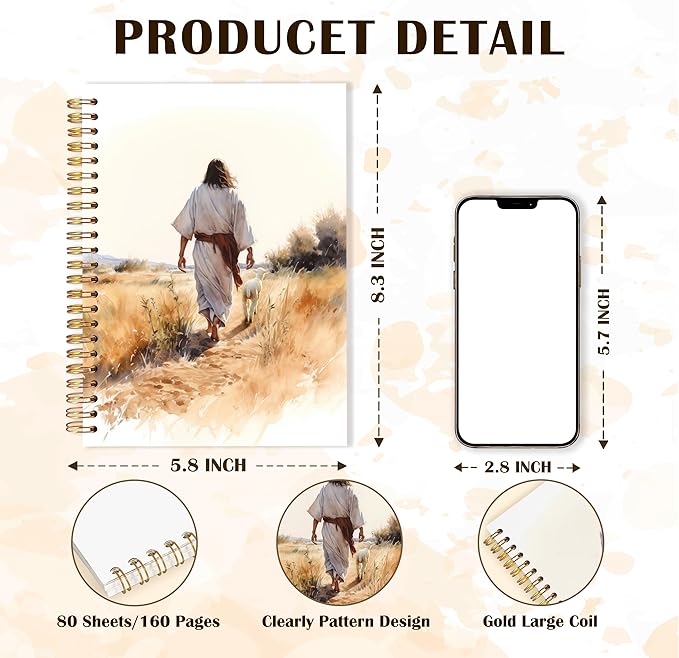 Qabliqo Jesus and Lamb Christian Spiral Notebooks, Rustic Retro Jesus Journals for Writing, Christian Gifts for Women Men, Prayer Journal, Religious Notebook for Note Taking, 5.5x8.3 Inch