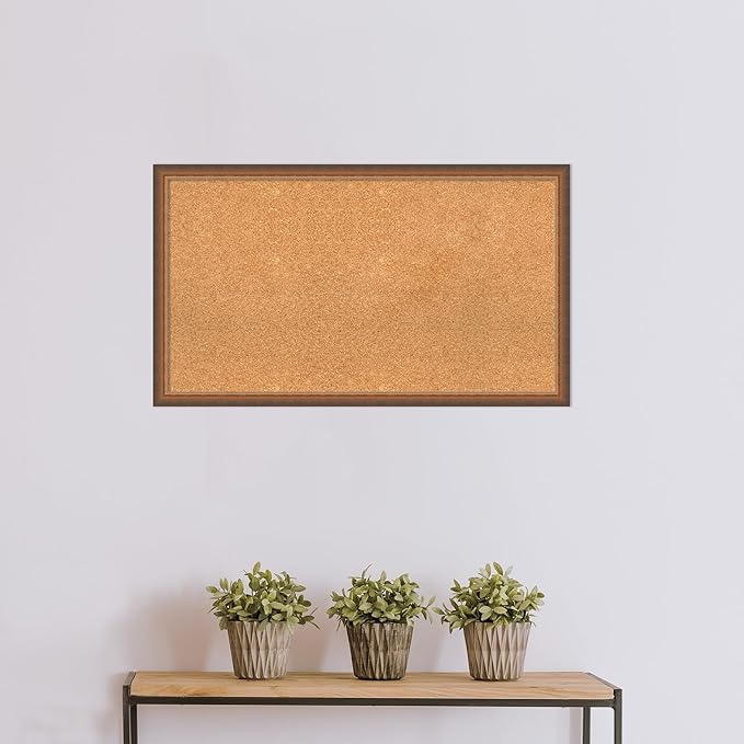 Amanti Art Natural Cork Board for Wall, 22x38 Vision Board with Bronze Frame, Large Corkboard Office Decor for Home Organization, Modern Corkboard Pinboard to Display Items for Home Organization in