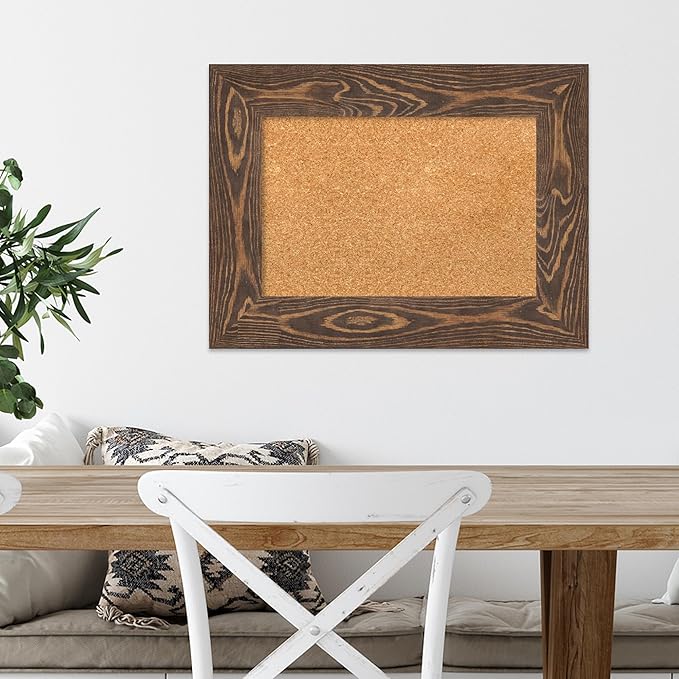 Amanti Art Natural Cork Board for Wall, 18x24 Vision Board with Brown Wood Frame, Small Corkboard Office Decor for Home Organization, Country Rustic Corkboard Pinboard to Display Items for Home
