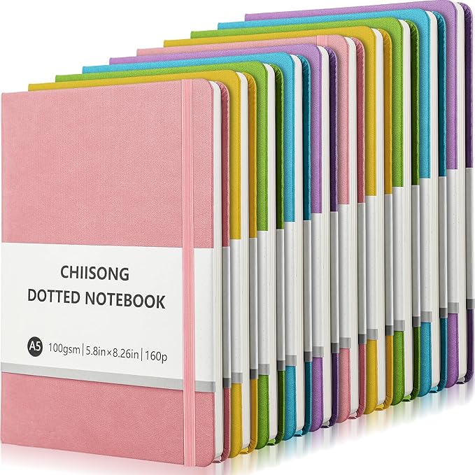 10 Pack Bullet Dotted Journal Notebook Bulk, A5 Dot Grid Notebook with 100 GSM Paper, Leather Hardcover Dotted Journal with 160 Pages for Women Men Writing Journaling Planning, 5.7 x 8.3 Inch