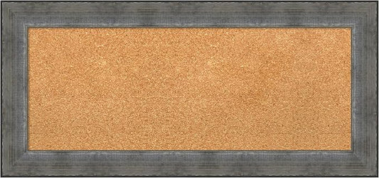 Amanti Art Natural Cork Board for Wall, 16x34 Vision Board with Silver Wood Frame, Medium Corkboard Office Decor for Home Organization, Casual Corkboard Pinboard to Display Items for Home