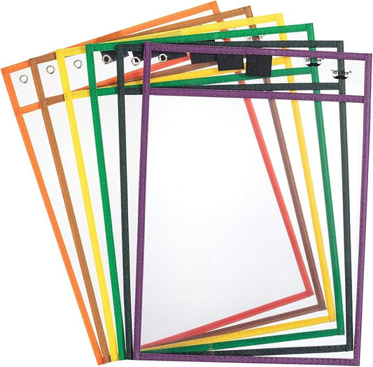 Mr. Pen- Dry Erase Pocket Sleeves, 10"x14", 6 pcs, Colorful Dry Erase Sleeves, Plastic Sleeves for Paper 8.5x11, Dry Erase Pockets Reusable Sleeves, Plastic Paper Sleeves, Dry Erase Sheet Protectors