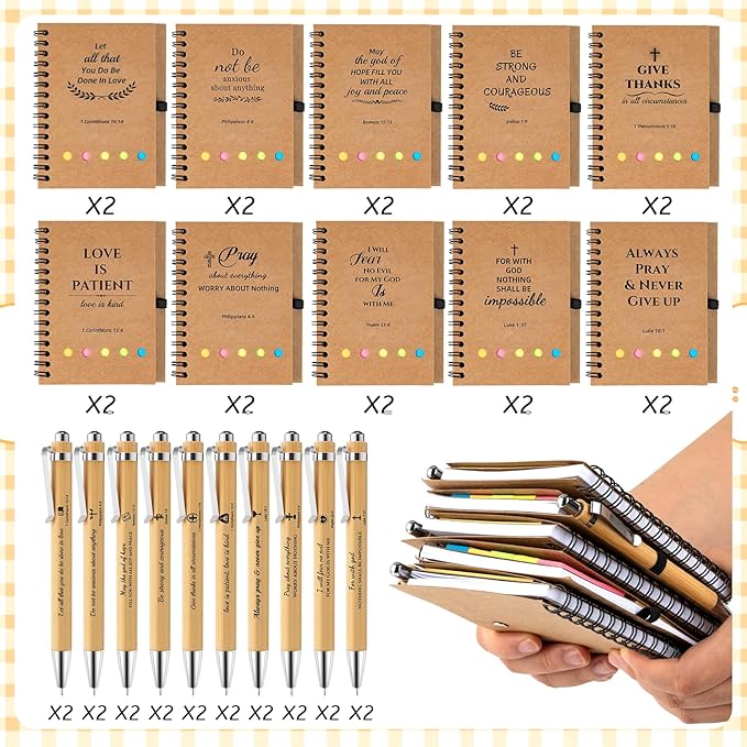 20 Sets Christian Gifts Bulk Prayer Journal Christian Spiral Notebooks with Bible Ballpoint Pens Religious Small Notepad Inspirational Church Gift for Women Men Sunday School Family Bible Study Groups