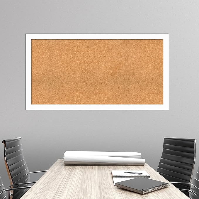 Amanti Art Natural Cork Board for Wall, 27x51 Vision Board with White Frame, Oversize Corkboard Office Decor for Home Organization, Casual Corkboard Pinboard to Display Items for Home Organization in