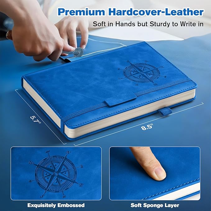 Notebook Journal for Women Men: Leather Journal for Writing, Hardcover College Ruled Journals Notebooks with Thick Paper, Large A5 Daily Journal for Travel, Diary, Gifts for Teens, 5.7"×8.5", Blue
