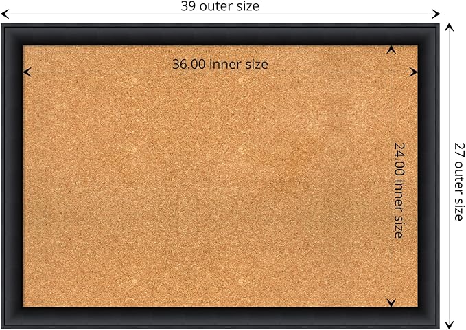 Amanti Art Natural Cork Board for Wall, 27x39 Vision Board with Black Wood Frame, Large Corkboard Office Decor for Home Organization, Modern Contemporary Corkboard Pinboard to display items for home