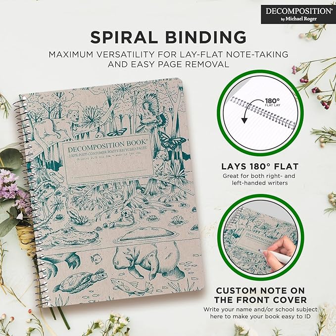 Decomposition Everglades College Ruled Spiral Notebook - 9.75 x 7.5 Journal with 160 Lined Pages - 100% Recycled Paper - Notebooks for School Supplies, Home & Office - Made in USA