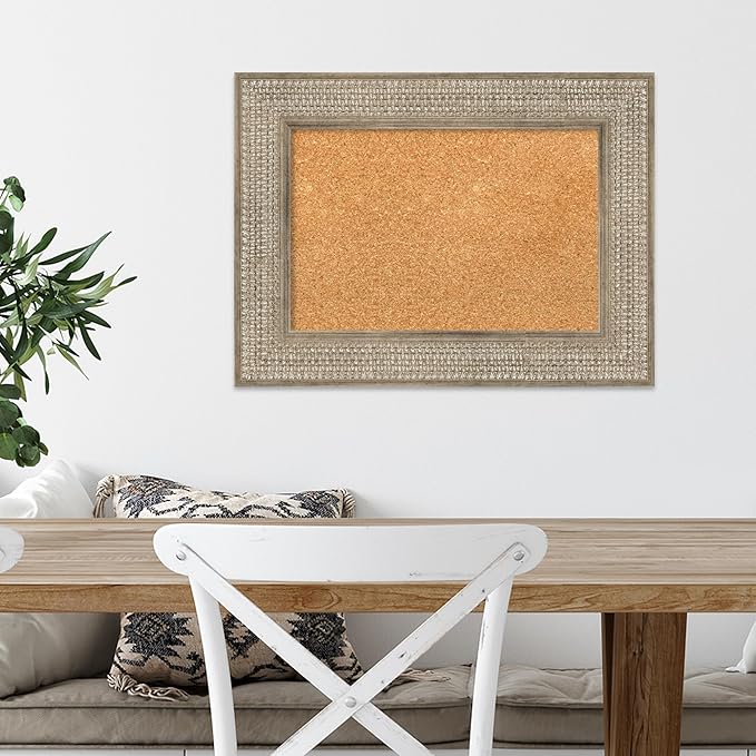 Amanti Art Natural Cork Board for Wall, 18x24 Vision Board with Silver Wood Frame, Small Corkboard Office Decor for Home Organization, Traditional Corkboard Pinboard to Display Items for Home