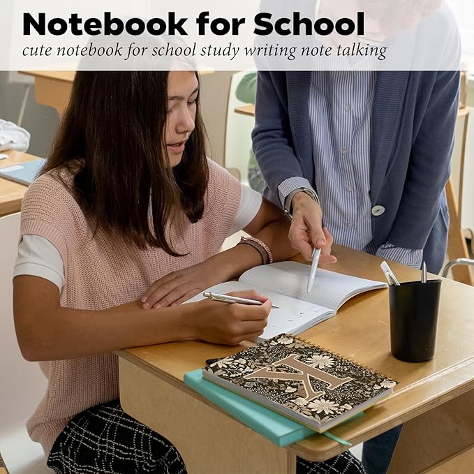 Initial K Personalized Journal Notebook, Boho Floral Journaling Notebooks for Women Girls, Costom Monogrammed Gifts for Women Mom Girls Friends, Letter Spiral Notebook, 5.5x8.3