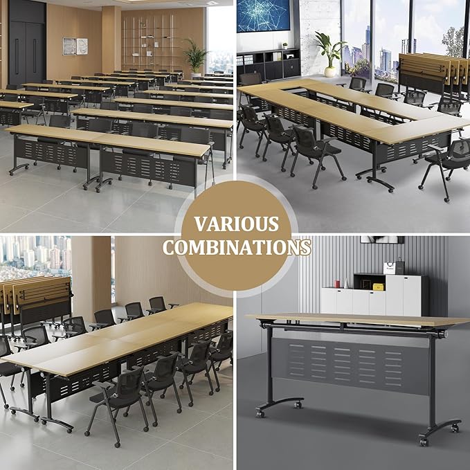 Folding Conference Table - Modular Conference Room Tables Foldable & Stackable Boardroom Table with Casters | Large Rectangle Office Meeting Table for Training Rooms (6PCS-55.1in)