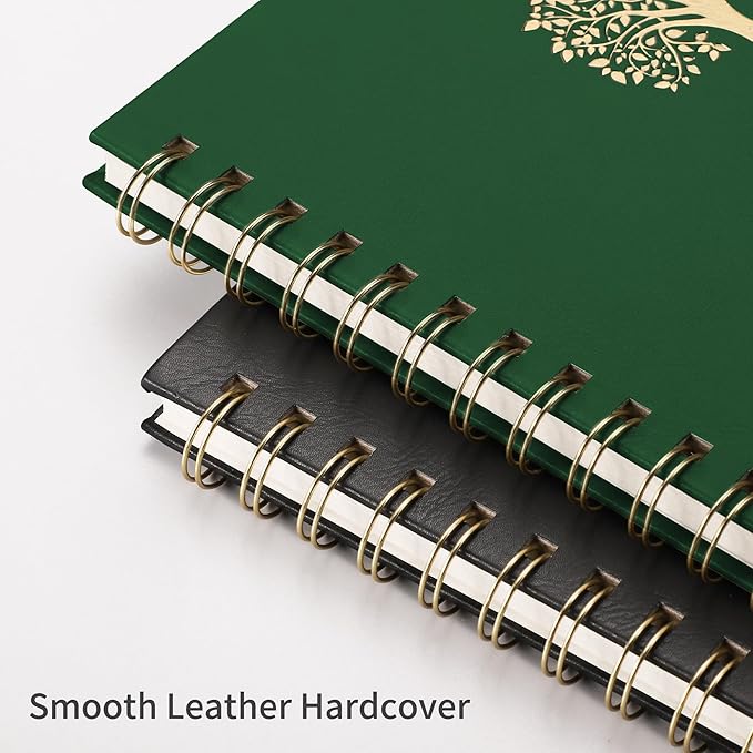 RETTACY Bullet Dotted Journal Notebook, 110 Pages, A4 Large Size (8.5" × 11"), Leather Hardcover, 100 GSM Thick Paper, Spiral-bound, for Bullet Journaling, Planning, Tracking (Dark Green)