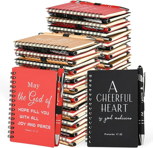 Christian Prayer Journal Spiral Notebooks Bulk with Pens - Small Notepads (4.13”x5.43”) - inspirational Gifts for Women men,Church Members & Bible Study Groups (60 sets multicolor)