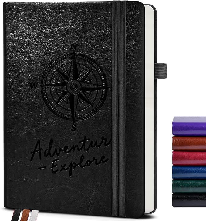 Lined Journal Notebook for Men Women, 160 Pages Ruled Paper, Inner Pocket, A5 Hardcover Vintage Leather Notebooks for Work, School, Travel Journaling, Daily Diary, Notepad 5.8" x 8.5" (Black)