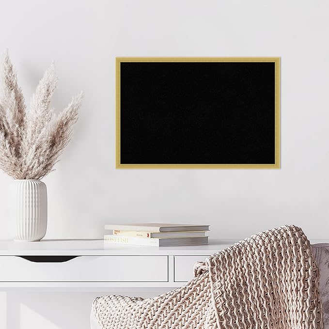 Amanti Art Black Cork Board for Wall, 17x25 Vision Board with Gold Wood Frame, Medium Corkboard Office Decor for Home Organization, Modern Contemporary Corkboard Pinboard to display items for home