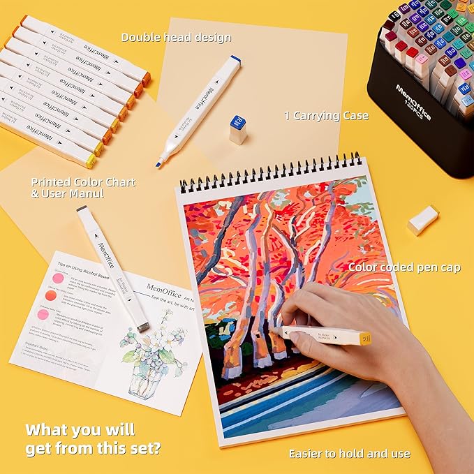 120 Colors Dual Tip Artist Alcohol Markers Set with Carrying Case - Perfect for Coloring, Drawing, Sketching, Card Making and Illustration - Perfect for Adults and Kids