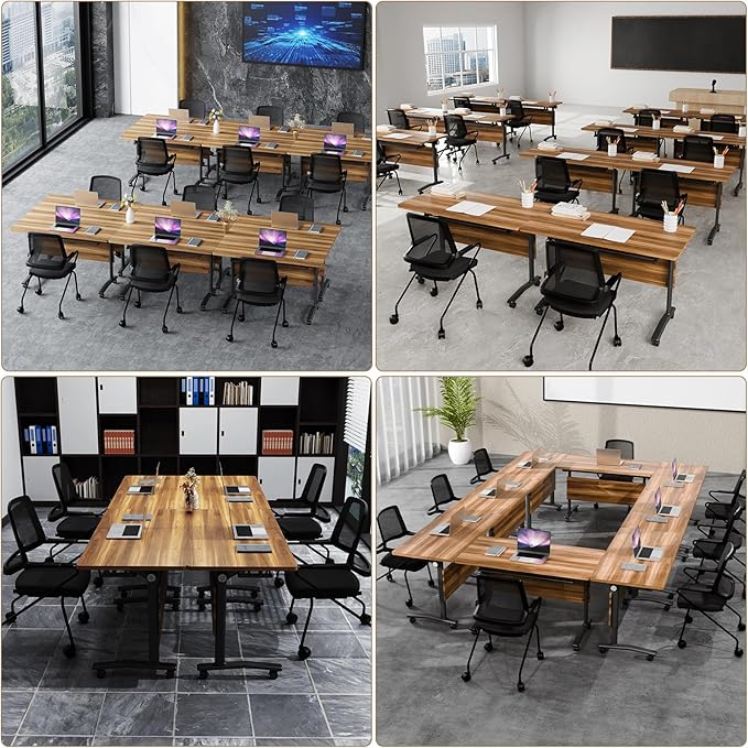 Conference Room Table with Flip-Top Design for Dynamic Meetings, Business Table Computer Desk with Heavy-Duty Frame,Foldable Seminar Meeting Tables for Home Office (2, C, 47.2IN)