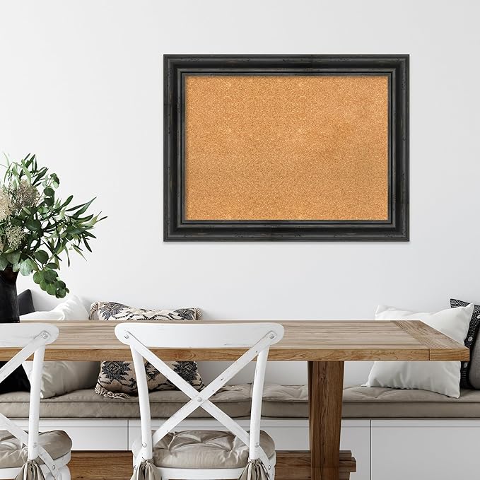 Amanti Art Natural Cork Board for Wall, 25x33 Vision Board with Black Wood Frame, Medium Corkboard Office Decor for Home Organization, Rustic Farmhouse Corkboard Pinboard to display items for home