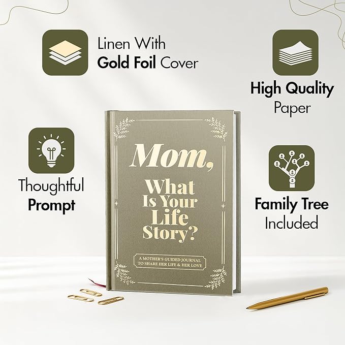 Gifts for Mom from Daughter, Son - Personalized Mothers Day Gifts for mom, Wife, Women - Moms Birthday Gift Ideas, Birthday gifts for moms - Moms Guided Journal Life Story, Mom Story Book to Fill Out