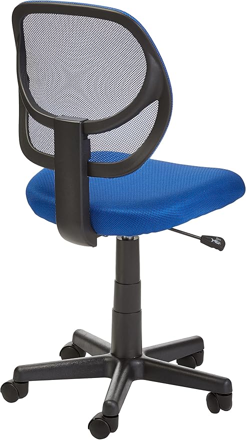 Amazon Basics Rolling Desk Chair, Adjustable, Low Back, Padded Seat, Breathable Mesh, Swivel, Blue, 21.25" D x 22.5" W x 38" H