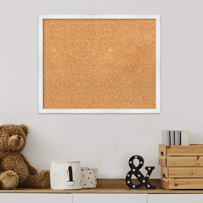 Amanti Art Natural Cork Board for Wall, 17x21 Vision Board with White Frame, Small Corkboard Office Decor for Home Organization, Country Rustic Corkboard Pinboard to Display Items for Home