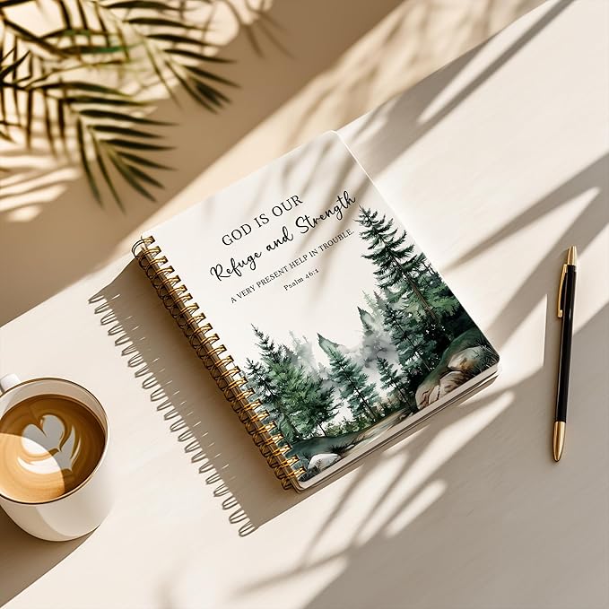 YOU FOUND ME Bible Journal, A5 Spiral Christian Bible Journal with Pink Cherry Notebook, God is Our Refuge and Strength, Bible Verse Gift for Women Birthday Christmas, Sunday School, Office Supplies